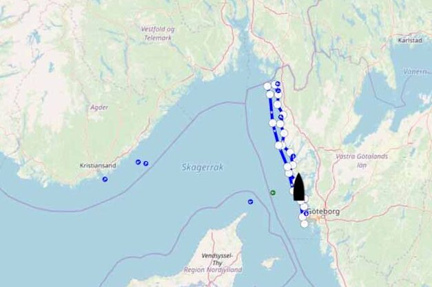 Karta med rutt för segling i Bohuslän.