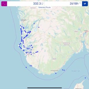 Karta med rutt för segling i Norge Stavanger LKysefjorden Folgefonna nationalpark